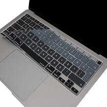 McStorey MacBook Klavye Koruyucu Ultra İnce TÜRKÇE Q BASKILI UK-TERS L- Enter Tipi Air M1 13inç A2337,A2179 Touch id Uyumlu, Kaymaz Yıkanabilir Siyah Gri