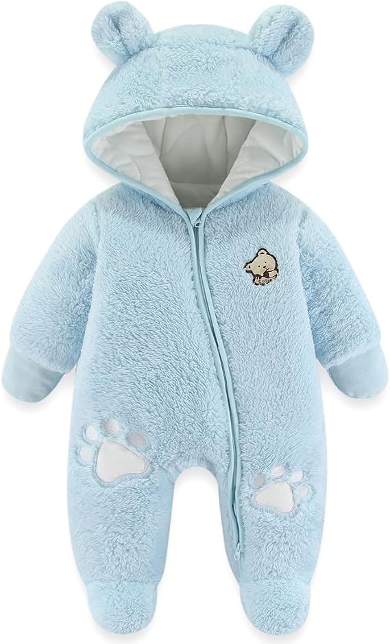 Fairy Baby Newborn Baby Snowsuit Bear Outfit Footie Romper Winter Thick Fleece Jumpsuit Infant Coat for Girls Boys 0-12M