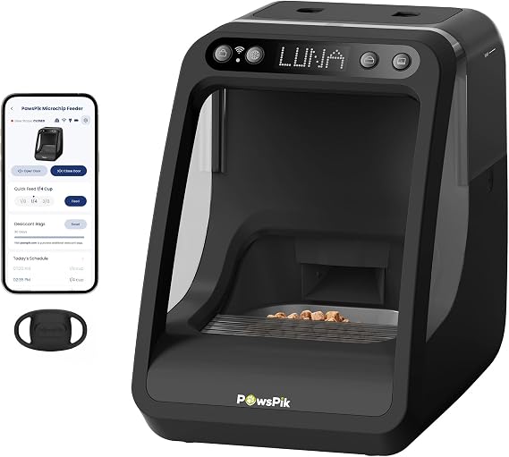 Automatic Microchip RFID Cat Feeder, 16-Cup, Black | ISO Microchip & PawsPik RFID Tag Compatible, App Control, Portion Control, Personalize Feeding