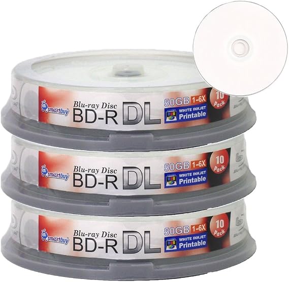 Smartbuy 30-disc 50gb 6X Bd-r Dl White Inkjet Hub Printable Blank Disc
