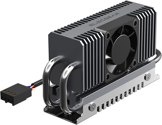 ElecGear M.2 2280 SSD Cooler, EL-80X PWM Cooling Fan + Heat Pipe + Solid Aluminum Heatsink for 80mm PCIe NVMe and SATA SSD Internal Solid State Drive, Thermal Pads Included