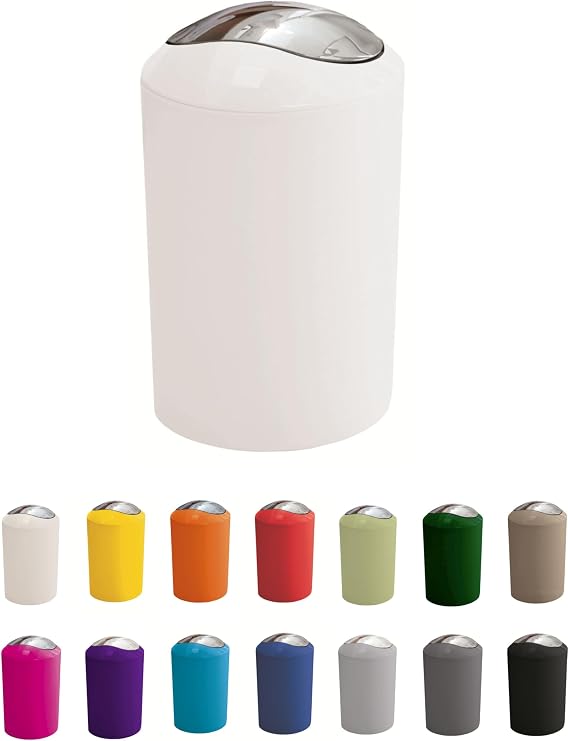 KW "Gleam 5Ltr Swing Bin - Compact Bathroom/Office/Bedroom/Waste Bin (White)