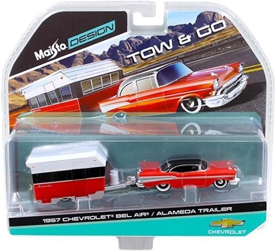 Maisto 1957 Chevrolet Bel Air with Alameda Trailer Red Tow & Go 1/64 Model