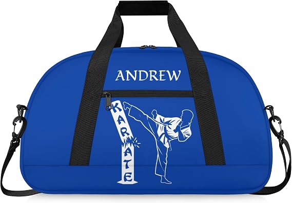 Martial Arts Training Duffle Bag | Personalised Taekwondo Karate Boxing Gym Bag for Men & Kids | Custom Name Water-Resistant Sports Holdall for Gear & Gloves, Karate Navy