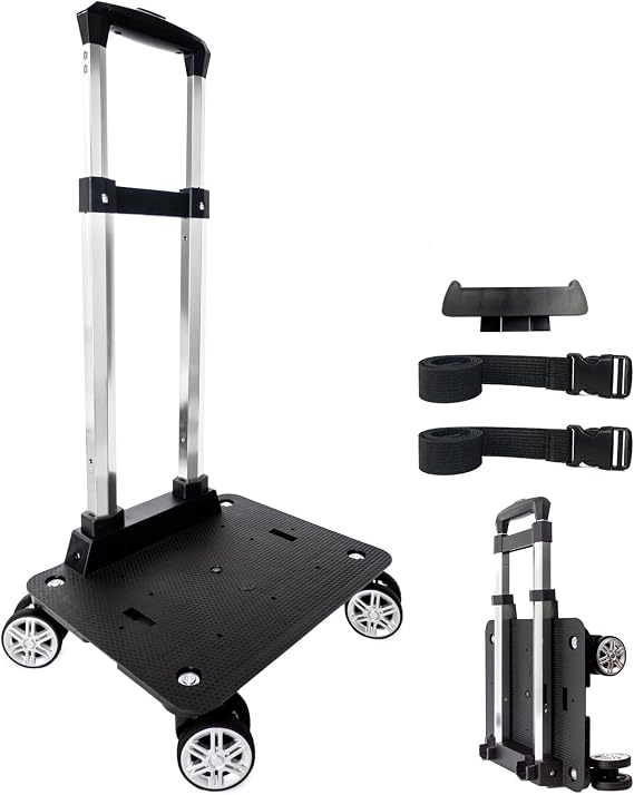 Backpack Trolley Wheeled Cart-Backpack Hand Truck with Luggage Strap,Aluminium Alloy Folding Trolley Cart for Bags Backpack Travel Luggage Cart | Lightweight aluminum alloy frame with secure luggage strap, perfect for backpacks, laptop bags and daily travel