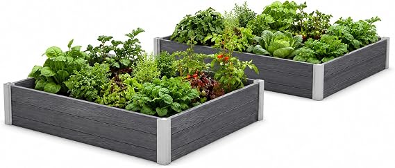 Vita Urbana 4x4 Raised Garden Bed 2 Pack, Vinyl Vegetable/Flower Planter Box Kit with Modular Design, Food-Safe BPA-Free Wood-Grain Finish, Tool-Free Assembly, Weather-Resistant, Slate Gray, VT17615