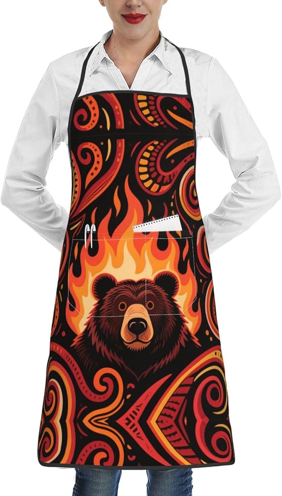 Angry Bear Chef Apron for Men and Women - Waterproof Kitchen Chef Apron with Pockets, Perfect for Cooking, Salon & More