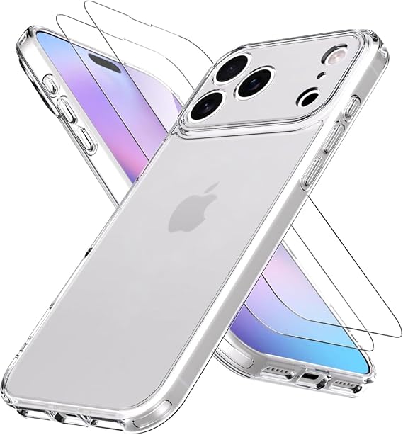 Clear Case for iPhone 17 Pro Max, with [2 x Screen Protector Glass] [Ultra Slim] Scratch Resistant TPU Gel Rubber Soft Skin Silicone, Protective Phone Clear Case Cover for Apple iPhone 17 Pro Max