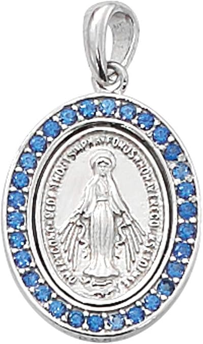 Bonyak Jewelry Sterling Silver Miraculous with Blue Glass Stones and 18 in Rhodium Plated Brass Chain and Deluxe Gift Box