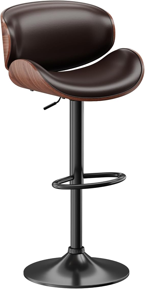 Bar Stool, Swivel Adjustable with Bentwood Backrest, Brown