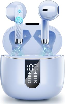 Wireless Earbuds, 2024 Bluetooth Headphones V5.4 Ear Buds Built-in ENC Noise Cancelling Mics, 40H Stereo Bass Bluetooth Earbuds with Dual LED Display, IP7 Waterproof Earphones for Android iOS, Purple