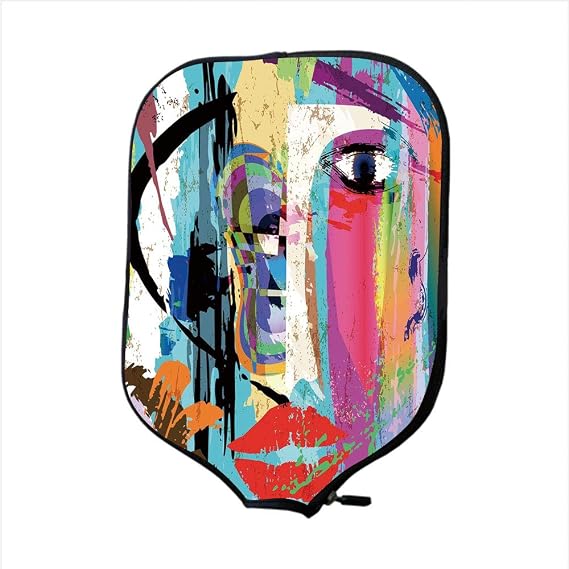Pickleballs Paddles Rackets Cover Case, Abstraction, Woman Face Art