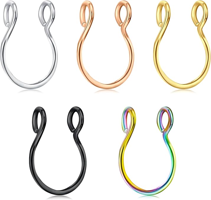 QWALIT Fake Septum Ring Fake Septum Piercing Faux Septum Nose Rings Fake Nose Ring Septum Fake Septum Nose Ring Clip On Septum Nose Ring Faux Septum Piercing Fake Septum Hoop Fake Septum Jewelry