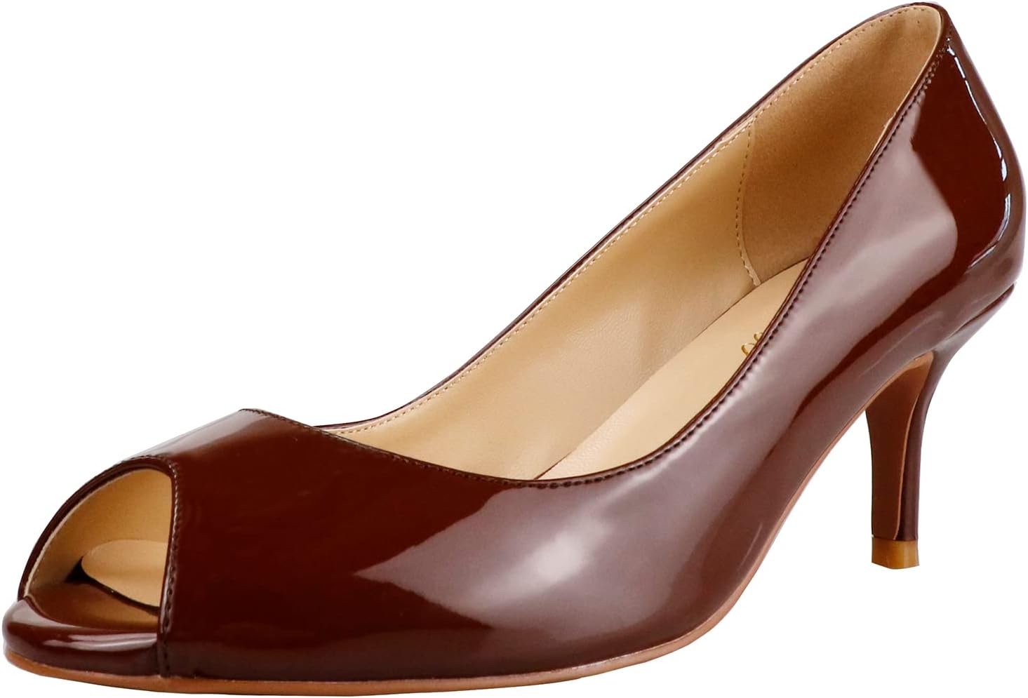 Lutalica W Womens Classic Open Toe Low Kitten Heel Sandals Slip On Medium Heel Peep Toe Dress Pumps