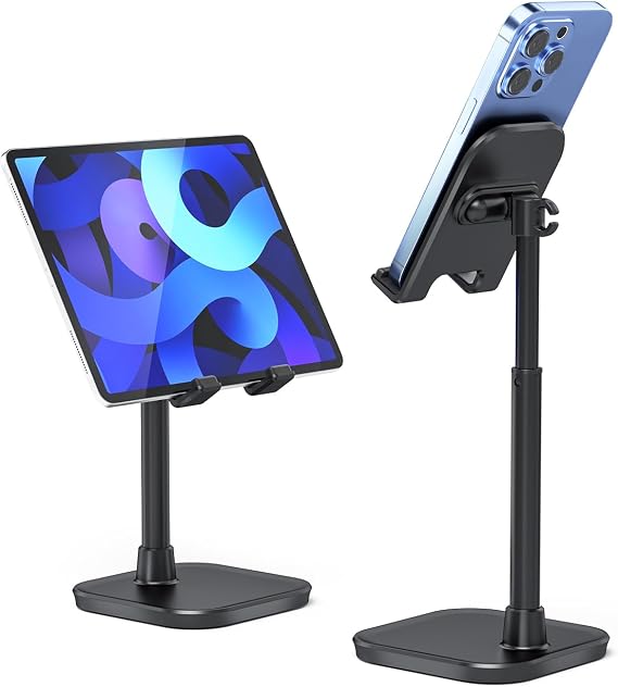 Cell Phone Stand, Phone Holder for Desk, Office Desktop iPhone Stand | Eye Level View, Reduce Neck & Back Strain, Height & Angle Adjustable, Hands-Free Video Chat, Accessories for 4-10" Smartphone