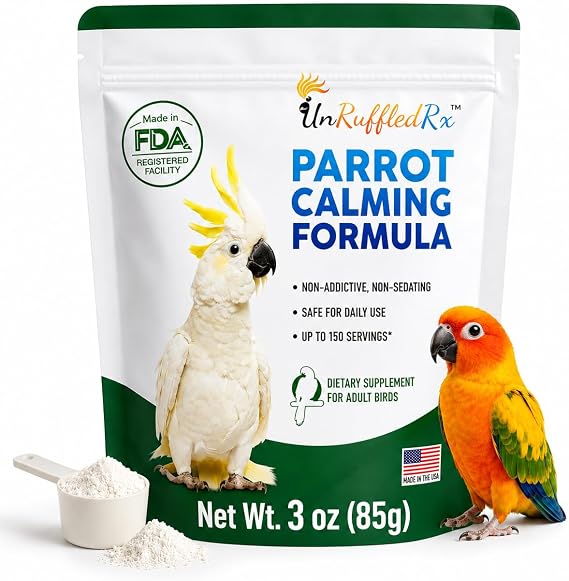 Parrot Calming Supplement, L-Theanine & GABA Powder for Fireworks & Travel, Parrots, Cockatiels & Parakeets, 3 oz