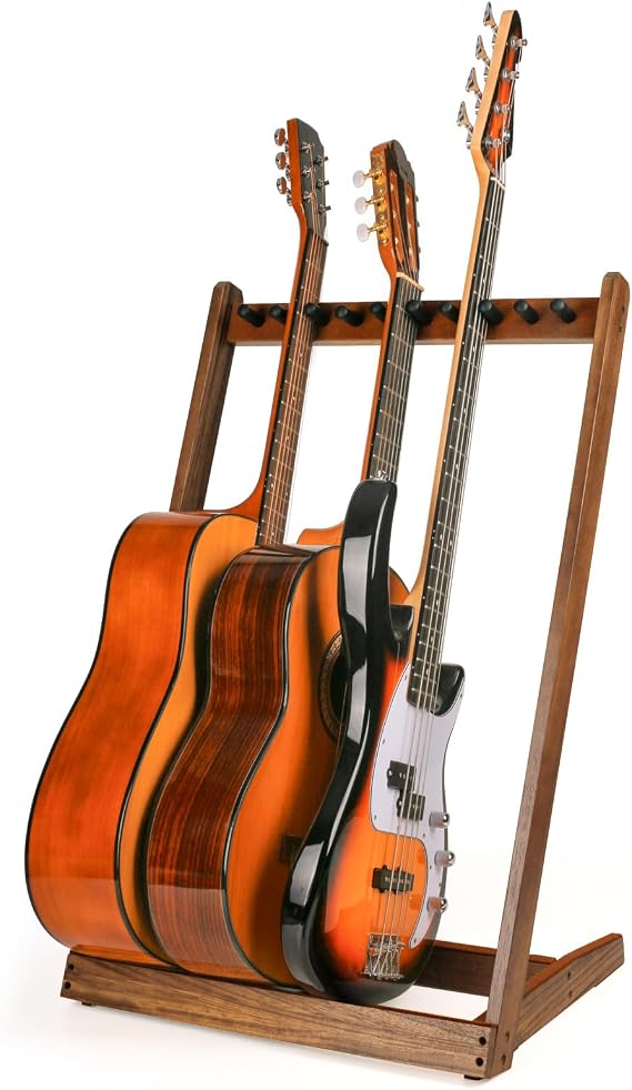 Guitar Stand, Wooden Multiple Guitar Stands,Guitar Display Rack with Felt Pad Pick Slot and Adjustable Foam Wood Stakes,Multiple Guitar Holder for Home or Studio-Zebra Wood
