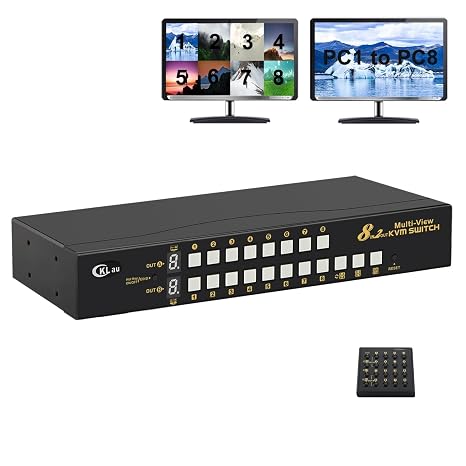 4Kx2K@30Hz 4 Port Multi-View HDMI KVM Switch with Cables, Audio and USB 2.0 Hub - Quad Screen Divide/Sync/Single-View Switching Up to 7 Modes