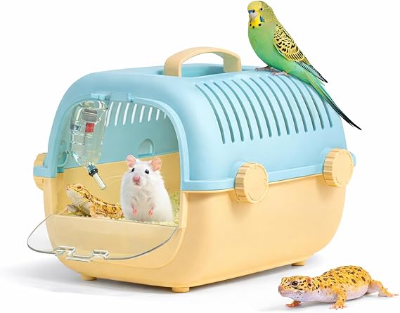 Portable Small Pet Carrier Cage, Hamster Travel Carrier with Handle and Water Bottle, Breathable Easy-Clean Carry Case for Small Animals, Hamsters, Gerbils, Mice, Birds and Small Reptiles