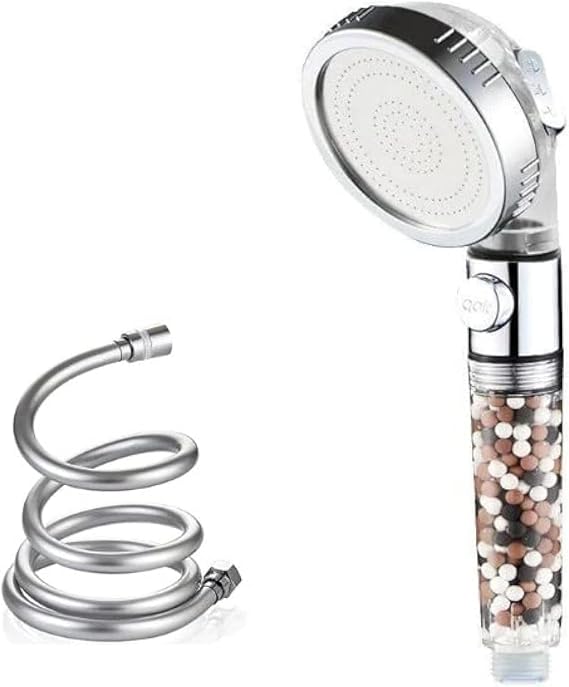 MineralStream Ionic Shower Head 2.0 + Hose | Ecowater Spa Showerheads for Dry Hair & Skin | 3 Settings High Pressure Water Saving Showerhead with Filter Beads