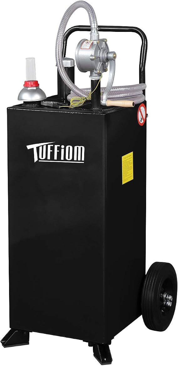 TUFFIOM 30 Gallon Fuel Gas Caddy w/Wheels & Manual Siphon Pump,Portable Diesel Fuel Transfer Storage Tank w/8.9ft Hose,Gasoline Can Container for ATV Car Mowers Tractor Boat