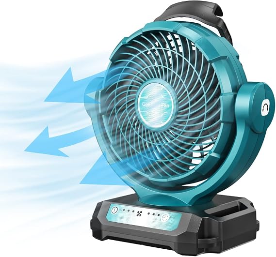 18V Cordless Fan Compatible with Makita 18V Battery, 3 Speed Brushless 18volt Oscillating Fan Low Noise for Industrial, Commercial,Outdoor (USB & DC PORT ADAPTER OFFERED)