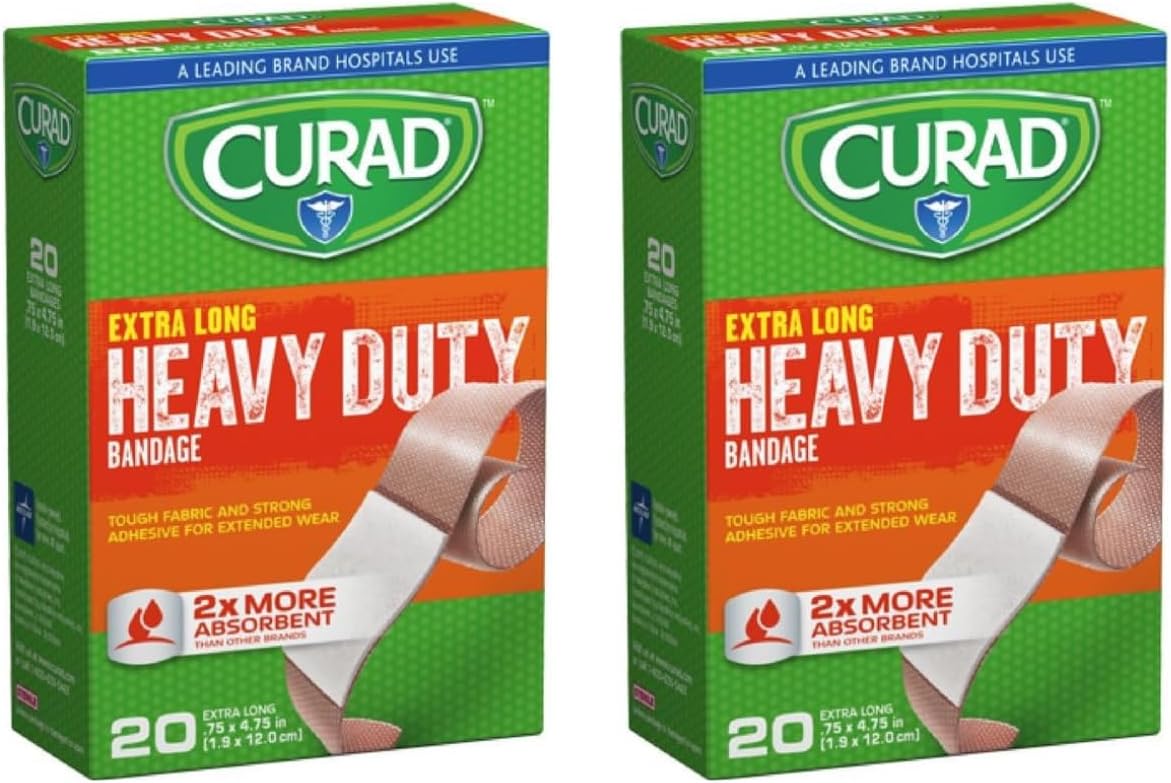 CURAD Heavy Duty Bandage Extra Long 20 Each .75 x 4.75 in Pack of 2