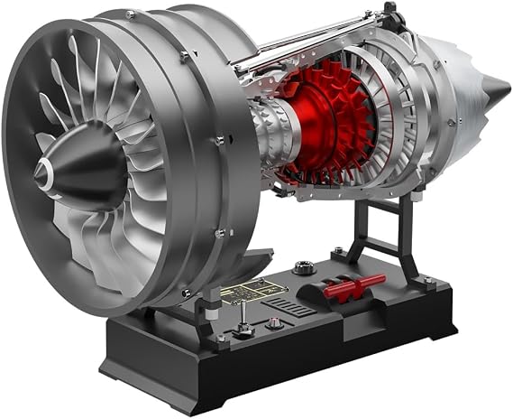 DM121 1/12 Turbofan Engine Model Kit, 300+PCS DIY Assembly Electric Dual Spool Aircraft Turbofan Engine Kit, Metal Jet Turbine Turbojet Engine Set Physics Science Gift -KIT