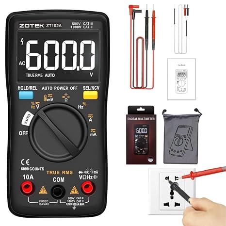 ZT102A High-Precision True RMS Auto-Ranging 6000 Count Digital Intelligent Multimeter with Burnout Protection for Home Appliance Repair Temperature Measurement Universal Meter