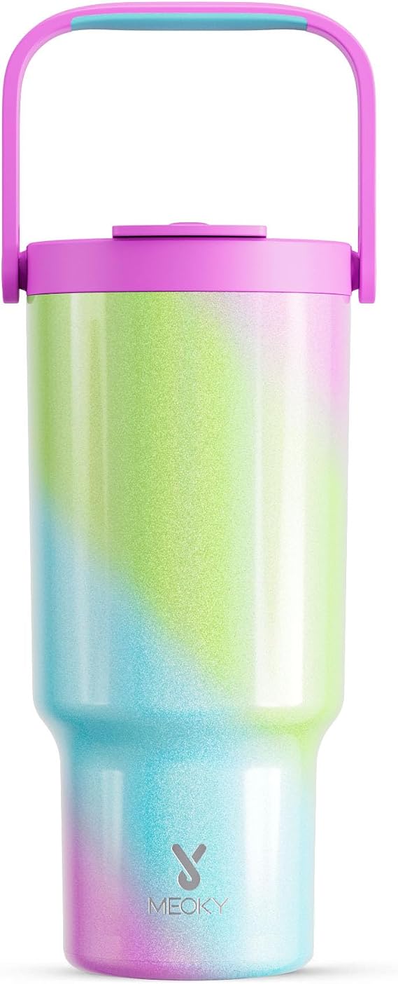 Meoky 32 oz Tumbler with Handle, Tumbler with Lid and Straw, Stainless Steel Travel Mug, 100% Leak Proof, Keeps Cold for 24 Hours, Fits in Car Cup Holder (Fairytale)