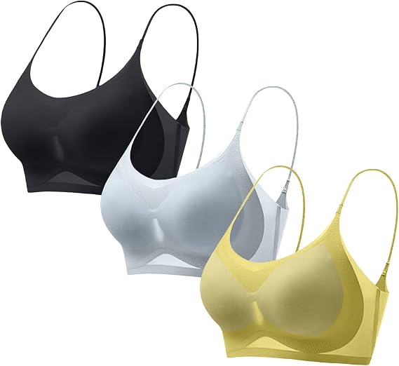 3Pcs Wireless Bras for Women Mesh Lace Sheer Thin Everyday Bra Comfortable Breathable Ice Silk Seamless Bralettes