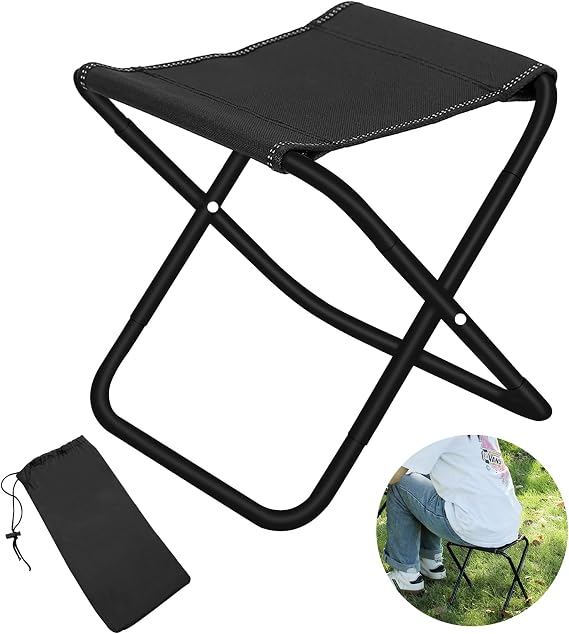 Folding Camping Stool, Lightweight Portable Collapsible Stool, Mini Outdoor Chair for Fishing Hiking Picnic Travel, Holds 100kg with Carry Bag - Black