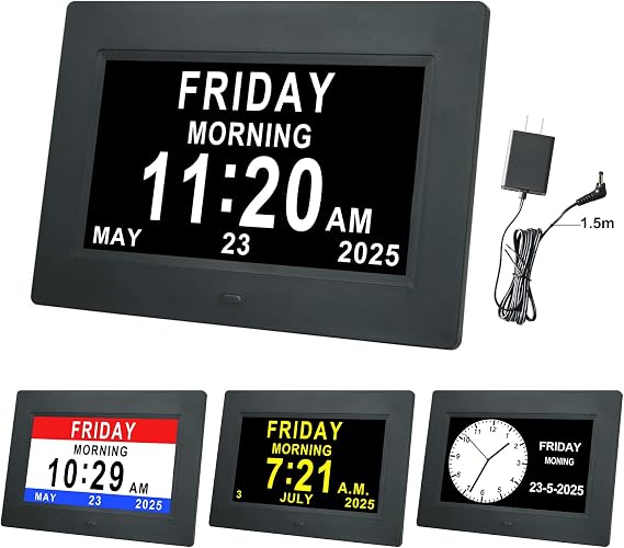 Dementia Clock Digital Day Calendar - 12 Alarm Options,Extra Large Non-Abbreviated Day & Month Memory Loss Clock for Vision Impaired, Elderly, Alzheimer, Good Gifts for People with Dementia