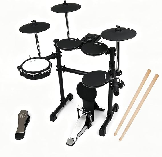 COOLMUSIC DD4 Eight Piece Electronic Drum Kit with Realistic Kick Pedal, Easy Assemble Rack and Drum Module including 50 Kits, USB and Midi connectivity