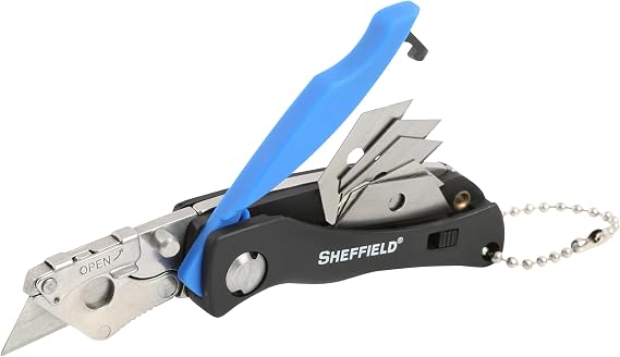 Sheffield 12125 Mini Box Cutter & 5 Blade Storage Compartment and Key Chain