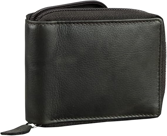American Bison RFID Zipper Wallet for Men Premium Cowhide Leather Bifold - Wallet with Gift Box Packing (Brown)