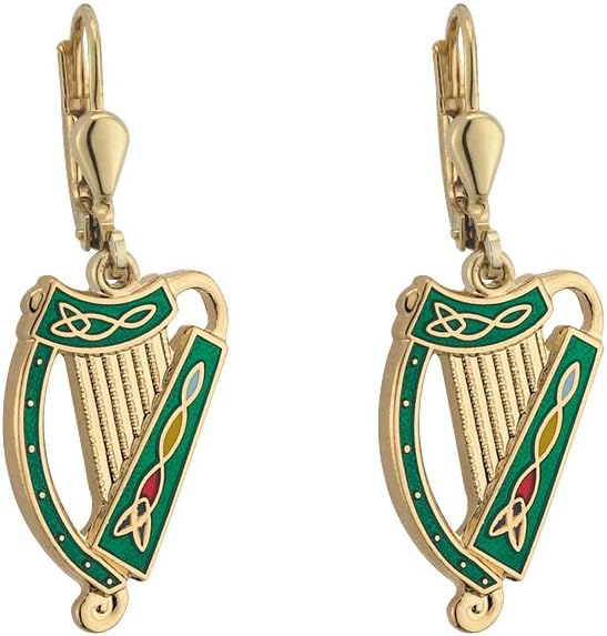 Tara Irish Harp Earrings Gold Plated & Colored Enamel Made in Ireland