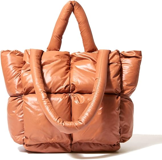Large Puffer Tote Bag, Trendy Quilted Cotton Padded Handbags for women, Soft Shoulder Bag Nylon Down Pillow Shopper Bag