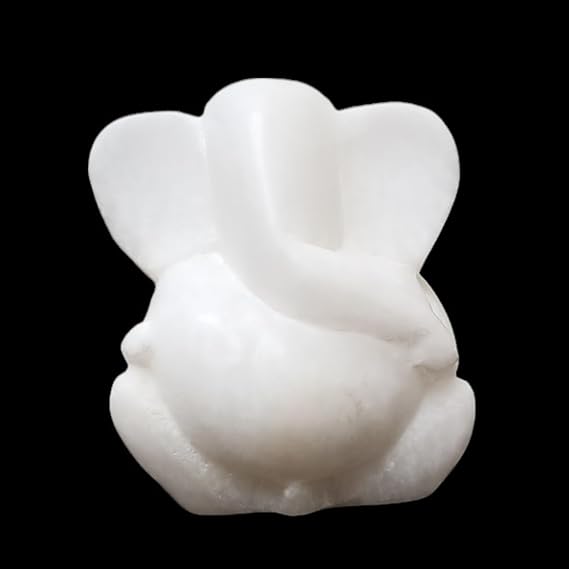 White Marble Lord Ganesha Idol 3-Inch Lucky Ganesh Statue for Home Temple, Office Desk, Pooja Room & Spiritual Gifting | Handcrafted Decorative Religious Showpiece for All Occasions