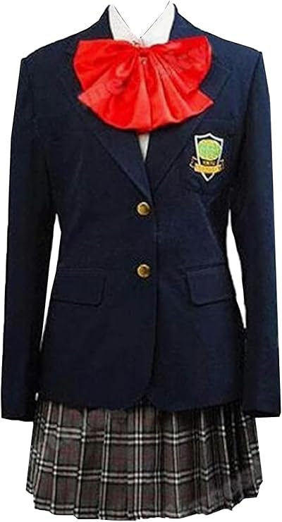 Womens Costume Female School Coat Shirt Skirt Bow Suit Uniform Dress Outfit