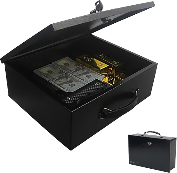 Yuanshikj Fireproof Key Lock Steel Security Safe Box, 0.28 Cu Ft, Black