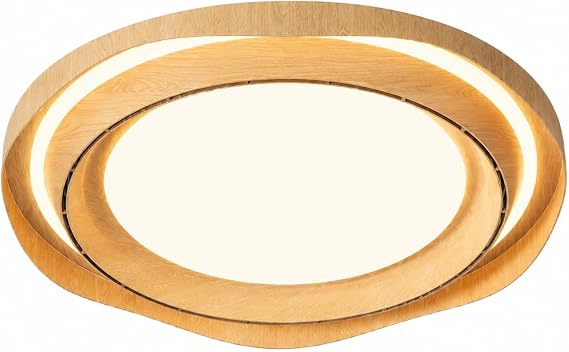 Modern Bladeless Ceiling Lamp Fan Round Wood Color, LED Ceiling Fan Light with Remote Control, Silent Air Circulation for Bedroom Living Room Study Room