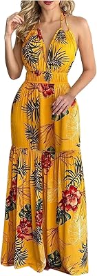 Summer Dresses for Women 2024 Fashion Sexy Floral Tropical Beach Halter Sundress Hawaiian Backless Long Maxi Dress