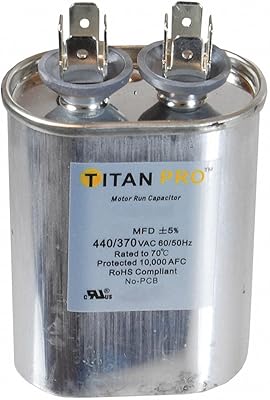 Titan Pro Oval Motor Run Capacitor, 5 Microfarad Rating, 370-440VAC Voltage - TOCF5