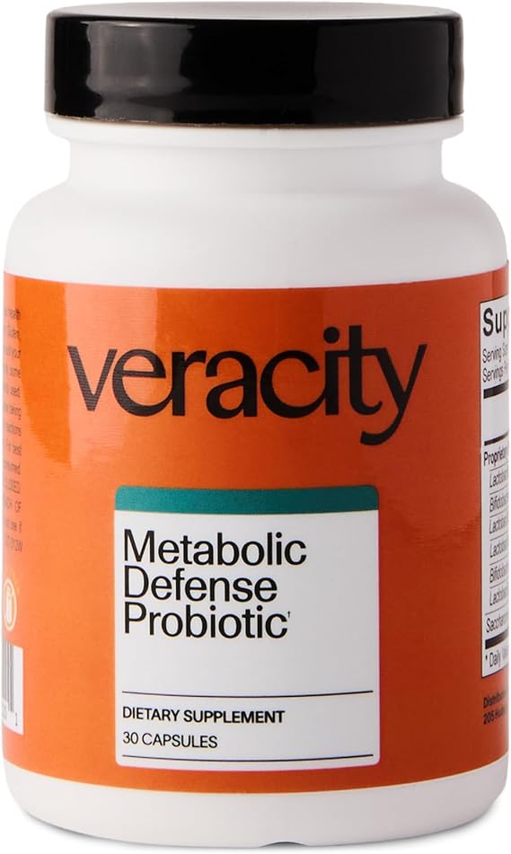 Veracity Metabolic Defense Probiotic Supplement - Probiotics for Women & Men Digestive Health, Hormone Balance, Immune, Brain &Skin Care Support for Puberty to Menopause - 6 Strains - 30 Capsules