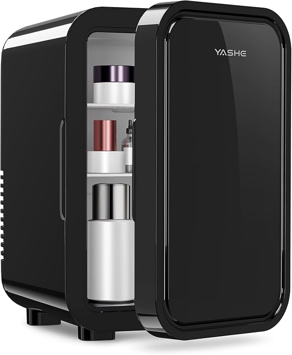 YASHE Mini Fridge, 6 Liter/8 Can 110V AC/DC Portable Thermoelectric Cooler Refrigerators for Bedroom, Skincare, Beverage, Office, Dorm Room and Car, Black