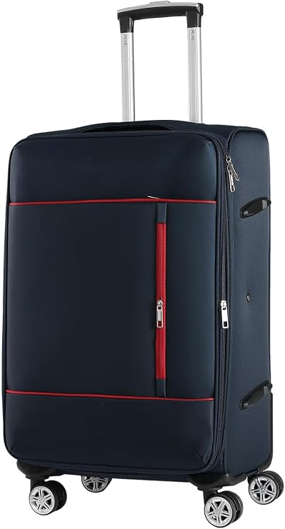 CMY Soft Shell Medium Lightweight Suitcase 4 Spinner Double Wheels Durable Luggage Expandable Checked in Trolley 24 Inch (Navy)