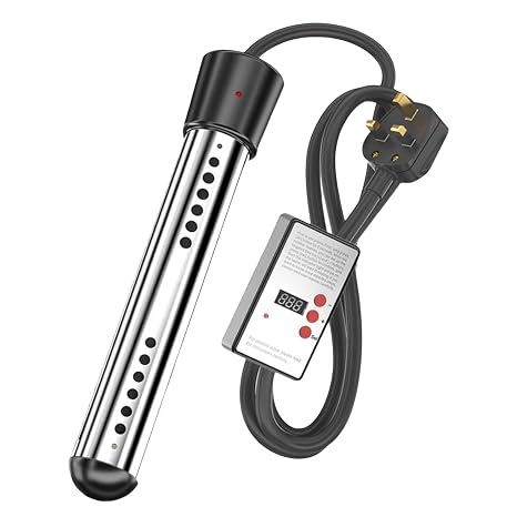 2000w Portable Water Heater, Immersion Heater, 304 Stainless Steel, Digital Display Thermostat, Auto Overheating Cut-Out, Fast Heating In Mins, for Camping Bucket Bathtub Small Pool