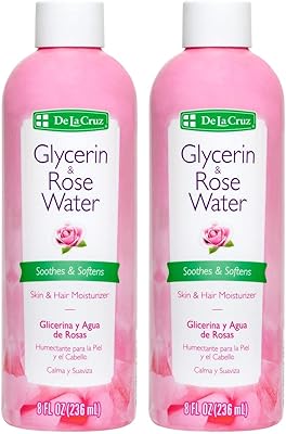 De La Cruz Rose Water and Glycerin for Face - Rosewater Facial Toner and Moisturizer for Skin and Hair 8 fl oz 236 mL - 2 Bottles