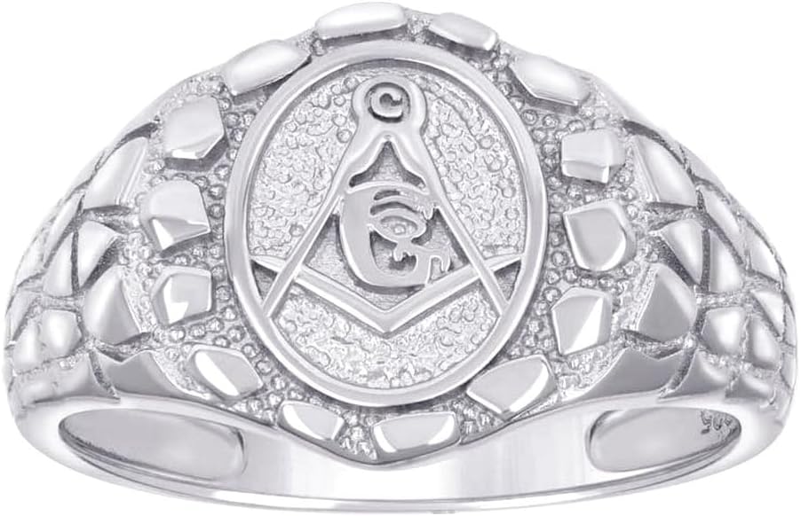JewelryWeb 925 Sterling Silver Mens Nugget Masonic Symbol Ring 14.4x14.4mm Wide Ring for Men